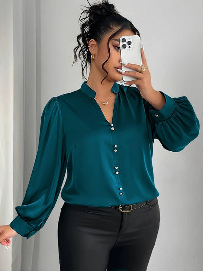 Thaliravelle - Blusa Elegante con Maniche a Palloncino e Scollatura a V