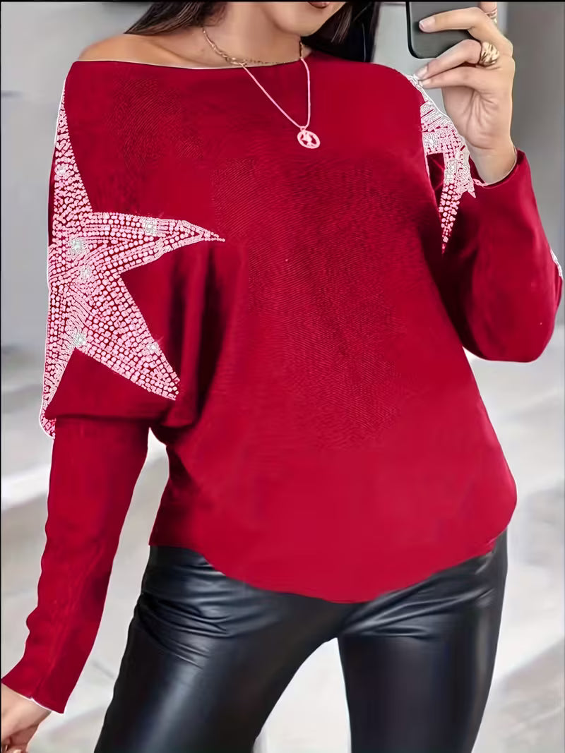 Doralissea - Elegante Maglione a Maniche Lunghe con Stampa Stellare