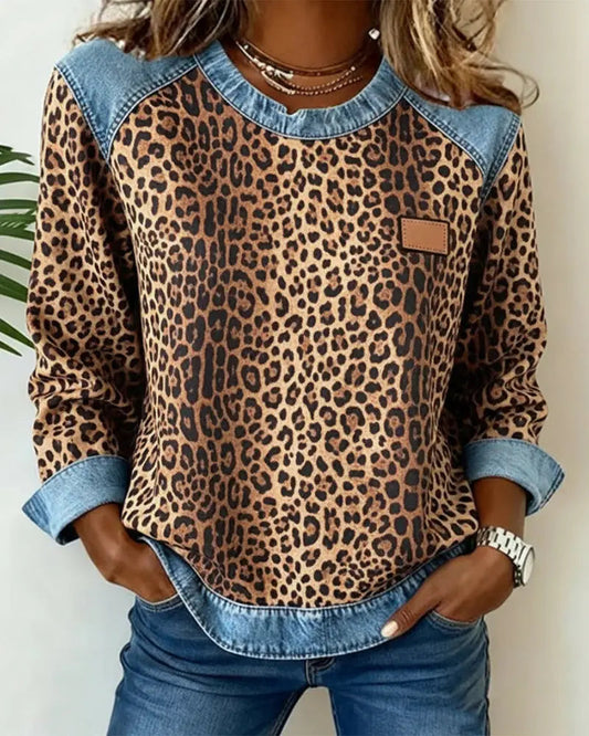 Averelisse - Jeans Casual Patchwork Stampa Leopardo