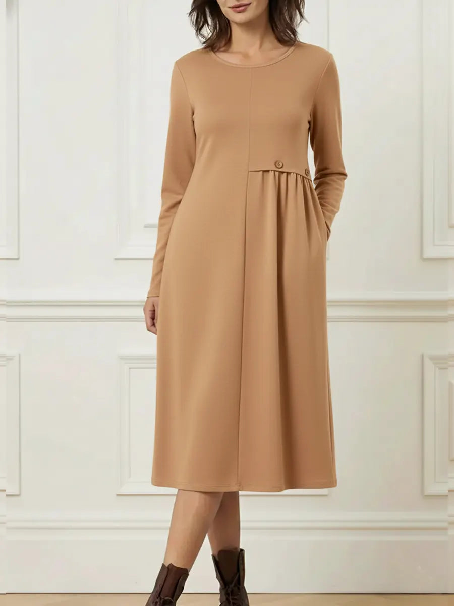 Helisavelle - Abito Midi in Cotone con Maniche Lunghe in Stile Casual