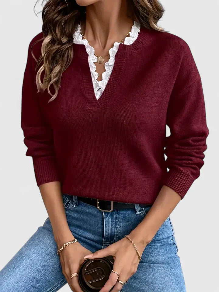 KLARA – MAGLIONE A V CON DETTAGLI IN PIZZO