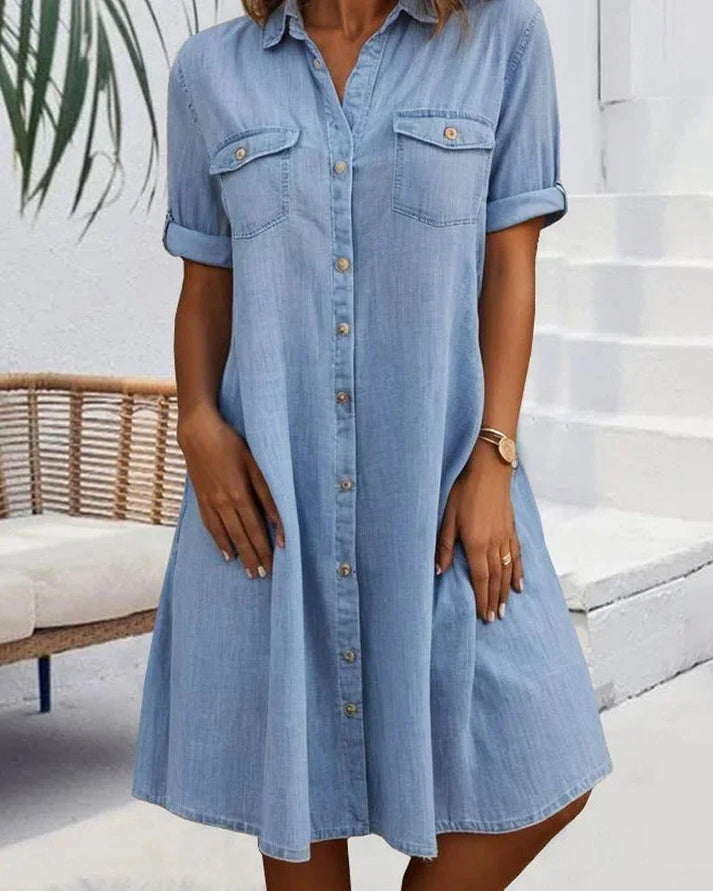 Janny™ | Abito in denim a maniche corte con chiusura a bottoni