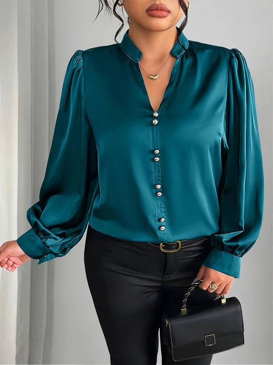 Thaliravelle - Blusa Elegante con Maniche a Palloncino e Scollatura a V