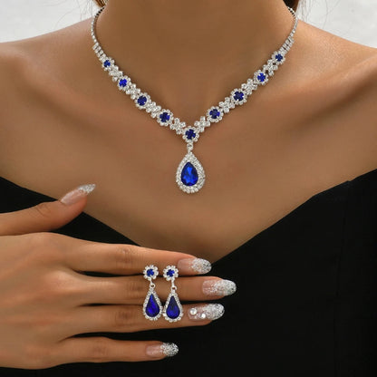 Gwenelivra - Set di gioielli Elegante in Zirconia Blu Profondo