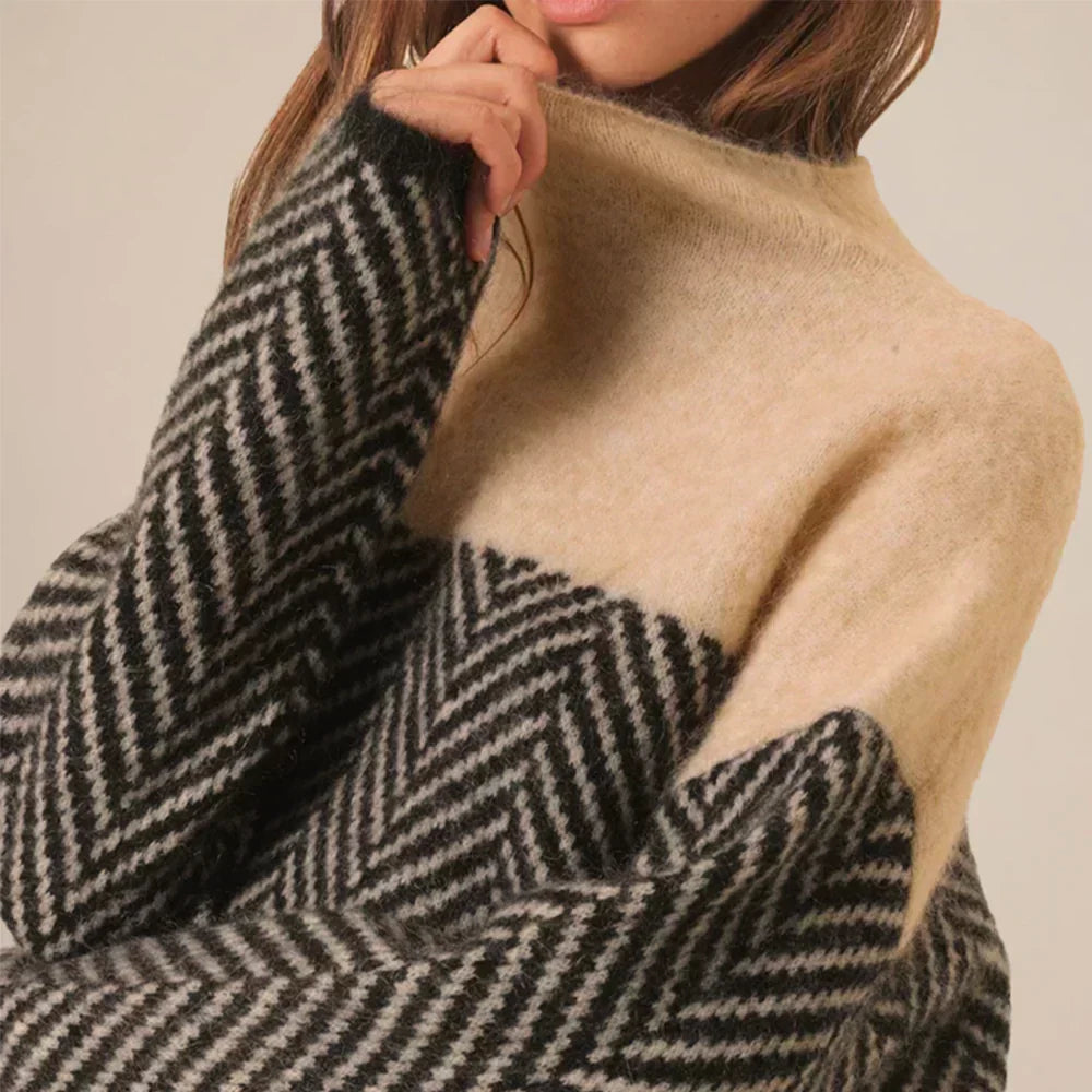 MADISON – MAGLIONE ELEGANTE A CHEVRON CON COLLO ALTO
