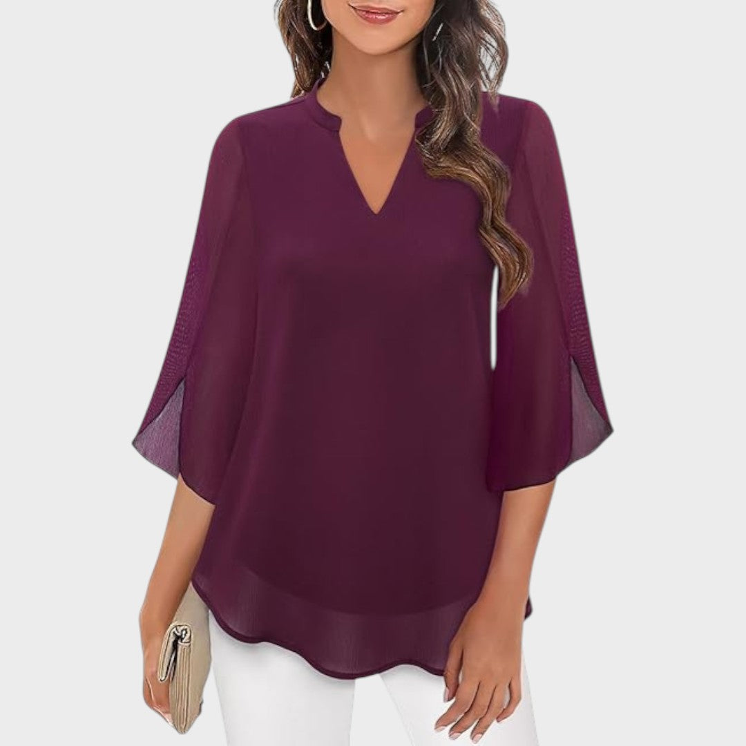ELENA – BLUSA ELEGANTE CON COLLO A V E ASPETTO ARIALE