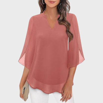ELENA – BLUSA ELEGANTE CON COLLO A V E ASPETTO ARIALE