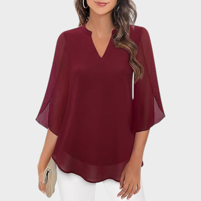ELENA – BLUSA ELEGANTE CON COLLO A V E ASPETTO ARIALE