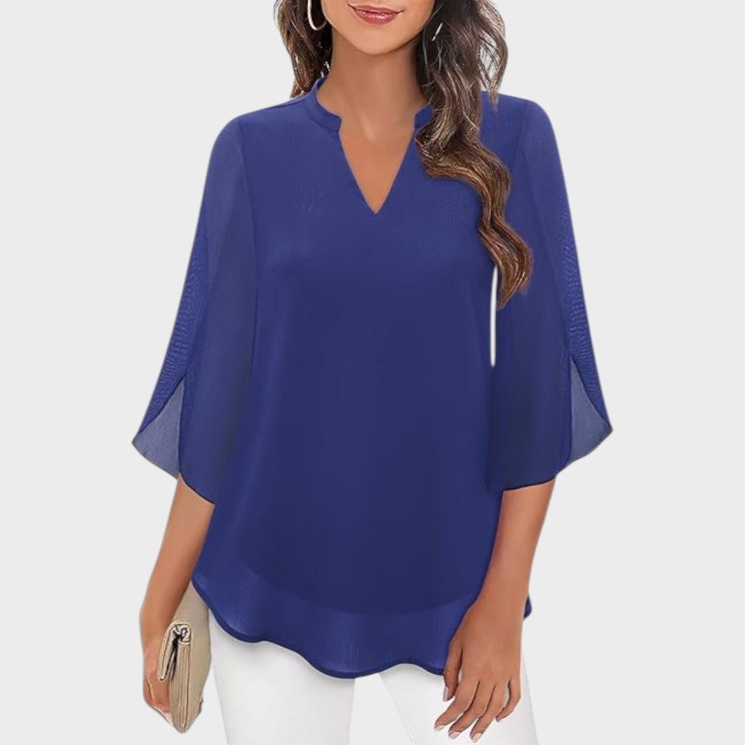 ELENA – BLUSA ELEGANTE CON COLLO A V E ASPETTO ARIALE
