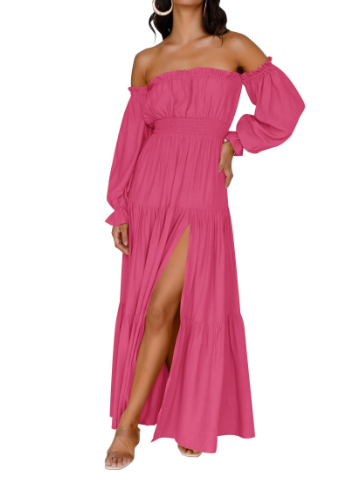 KENDRA – ABITO MAXI ROMANTICO OFF-SHOULDER