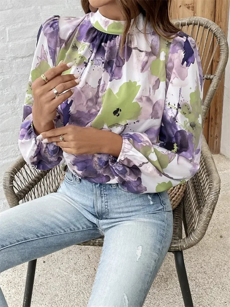 Lani™ | Elegante blusa con stampa floreale ad acquerello