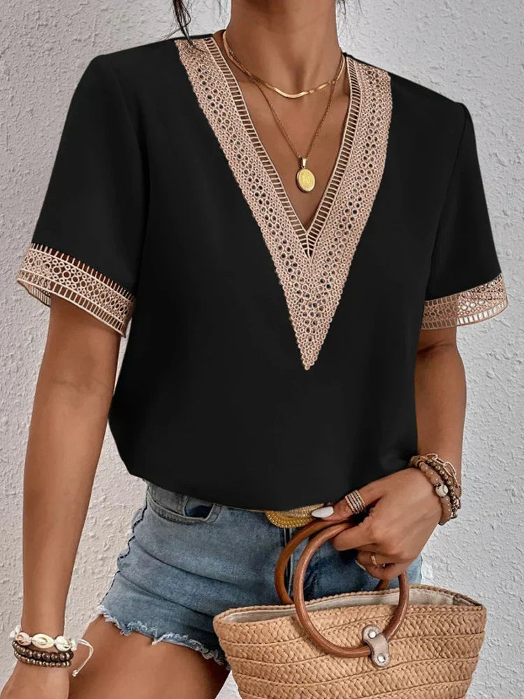 Davina™ | Blusa elegante con dettagli in pizzo di lusso