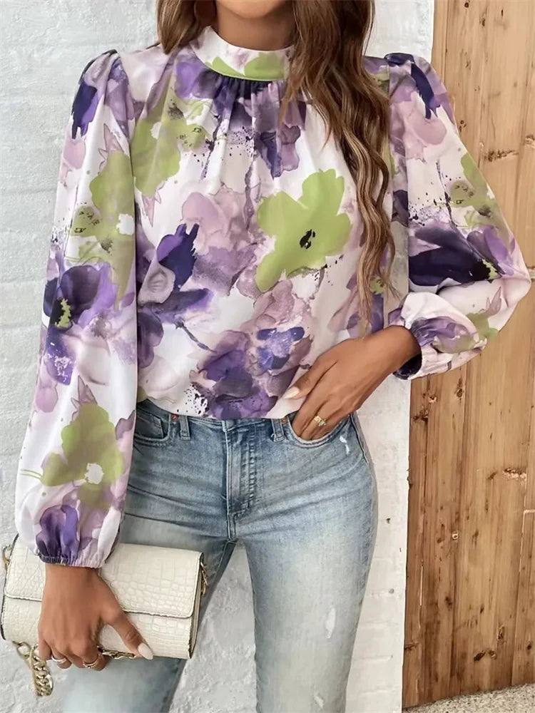 Lani™ | Elegante blusa con stampa floreale ad acquerello