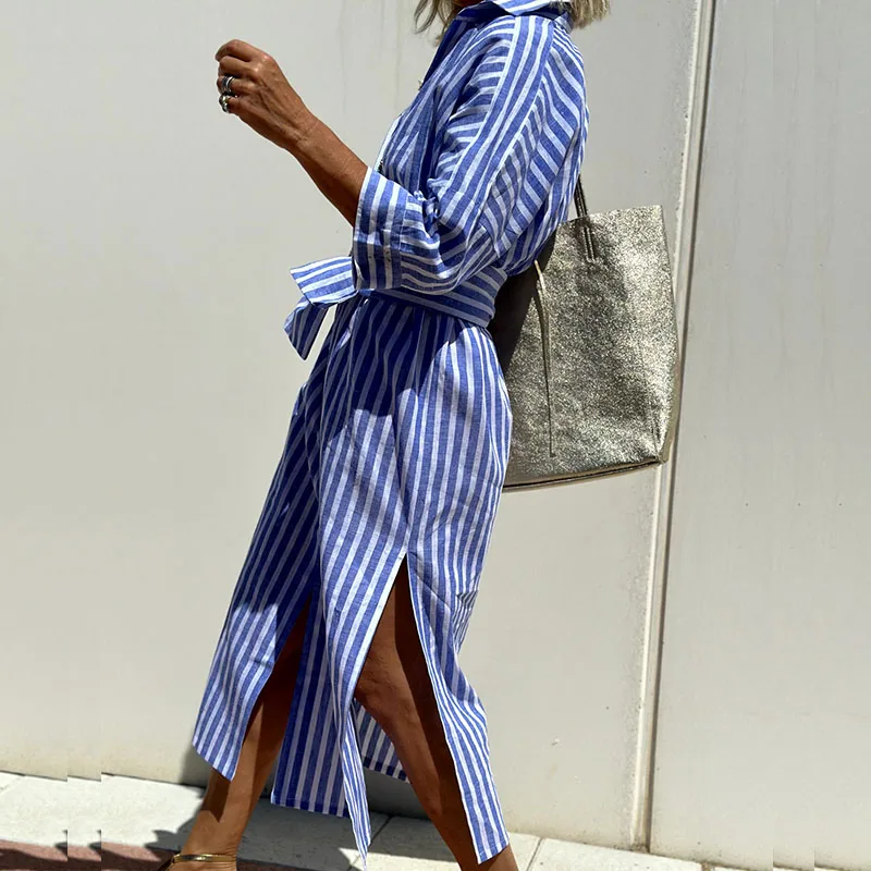 Annika™ | Elegante abito camicia a righe