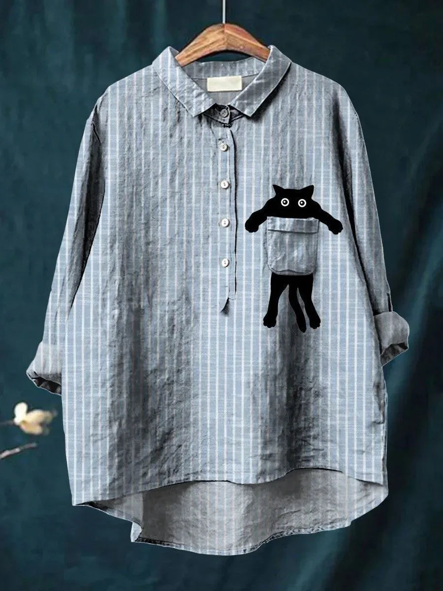 LUCY – BLOUSE STRIATA CON TASCA A FORMA DI GATTO