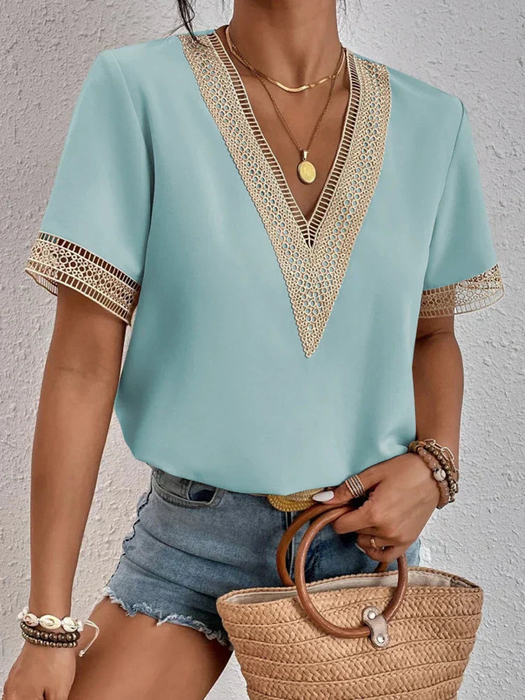 Davina™ | Blusa elegante con dettagli in pizzo di lusso