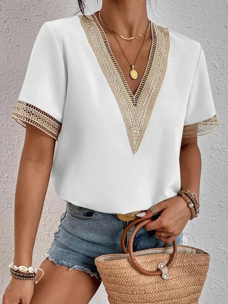 Davina™ | Blusa elegante con dettagli in pizzo di lusso