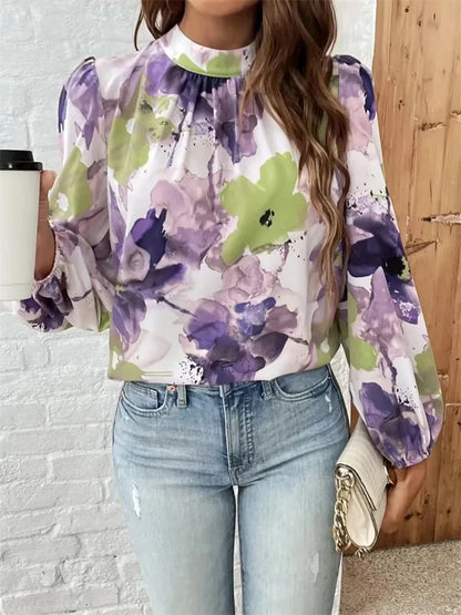 Lani™ | Elegante blusa con stampa floreale ad acquerello
