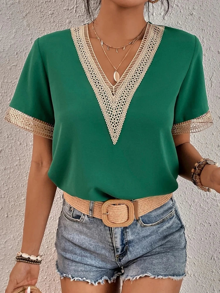 Davina™ | Blusa elegante con dettagli in pizzo di lusso