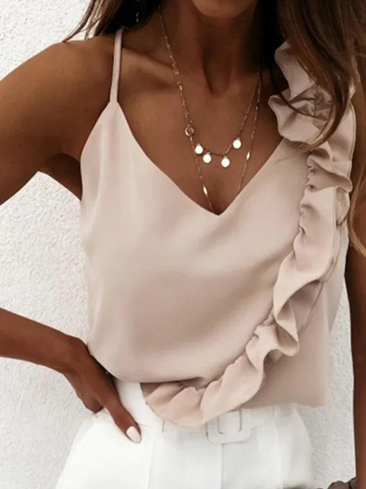 Sorelle™ | Elegante top monospalla con ruches giocose