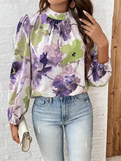Lani™ | Elegante blusa con stampa floreale ad acquerello