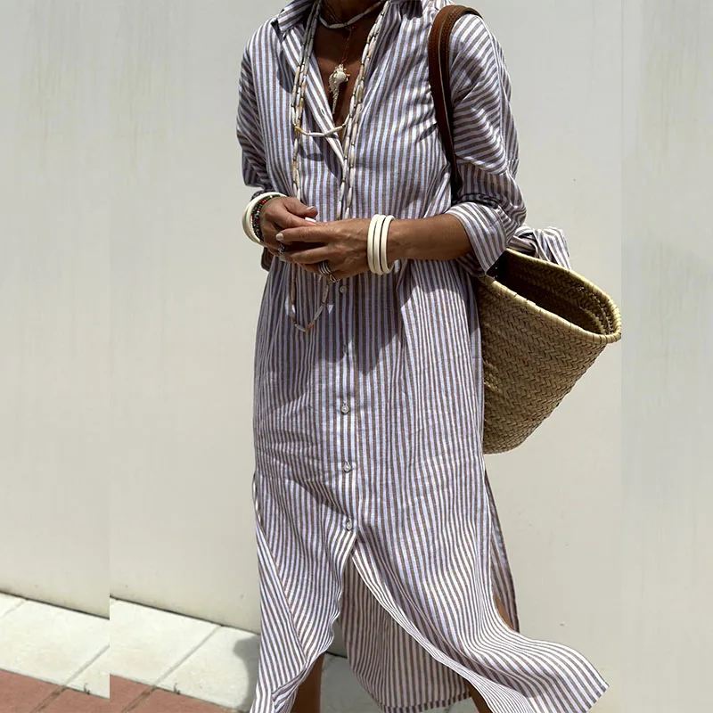 Annika™ | Elegante abito camicia a righe