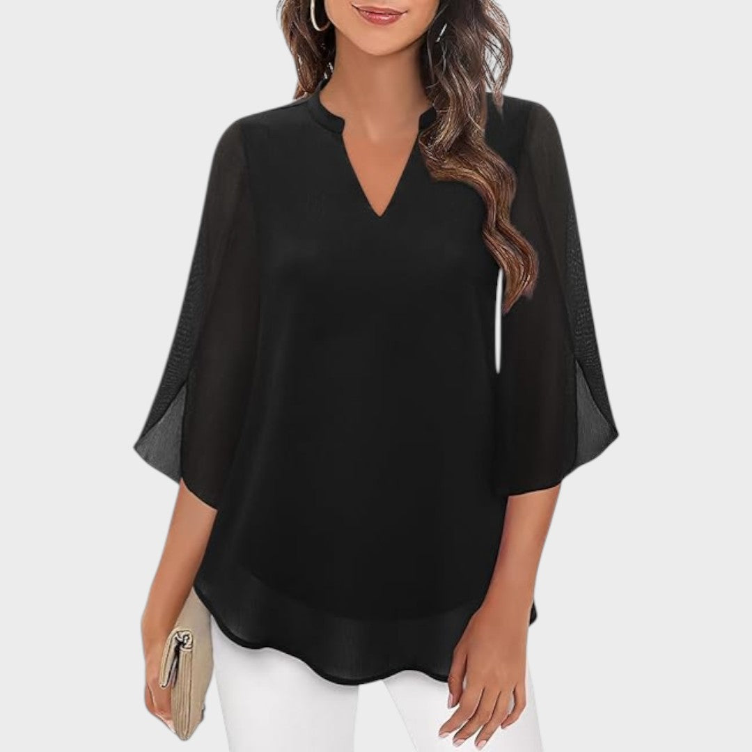 ELENA – BLUSA ELEGANTE CON COLLO A V E ASPETTO ARIALE