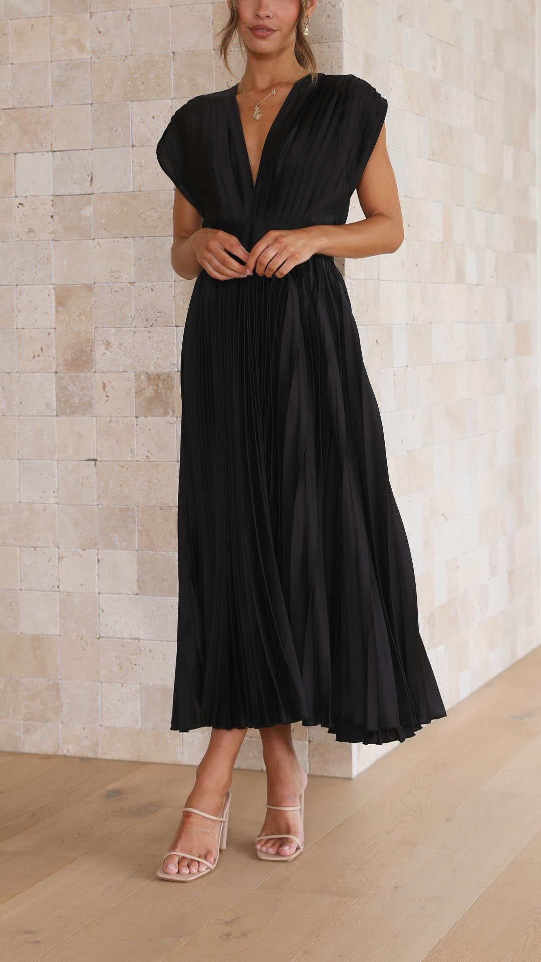 CHARLENE - ELEGANTE MAXI ABITO PLISSETTATO