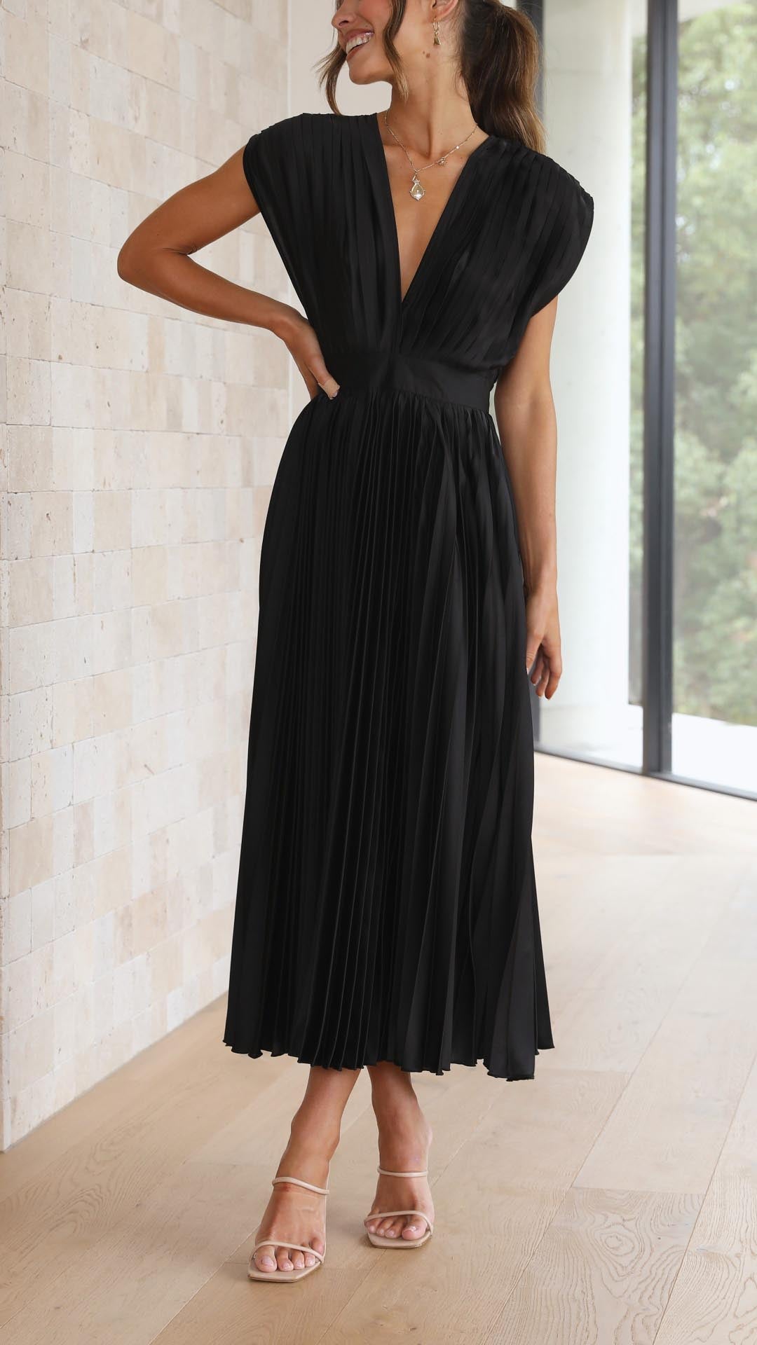 CHARLENE - ELEGANTE MAXI ABITO PLISSETTATO
