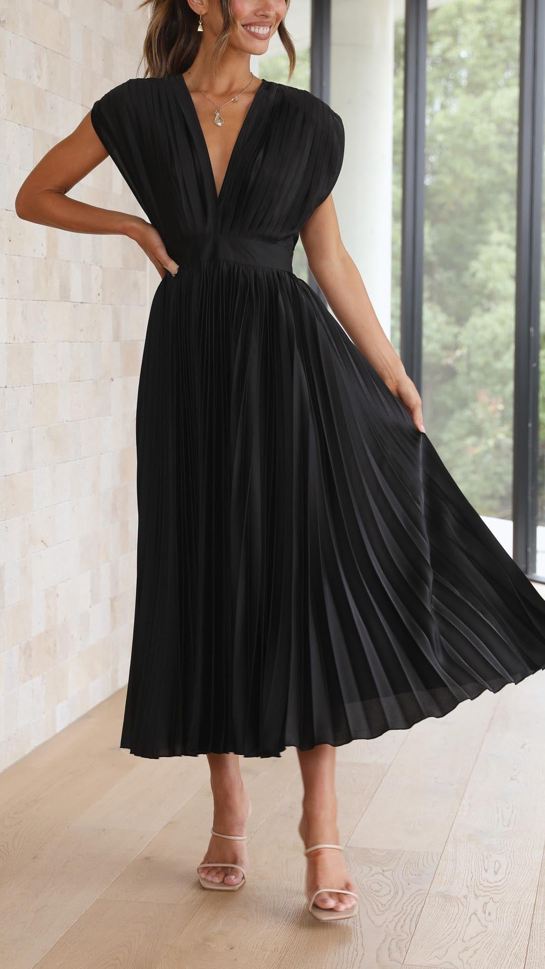 CHARLENE - ELEGANTE MAXI ABITO PLISSETTATO