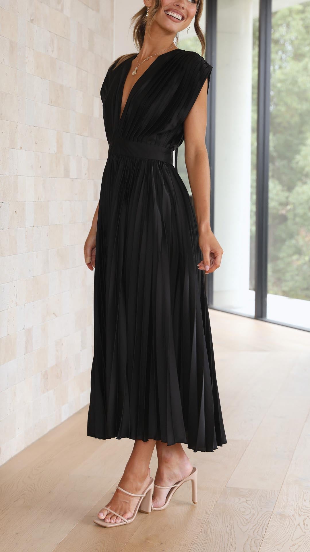 CHARLENE - ELEGANTE MAXI ABITO PLISSETTATO