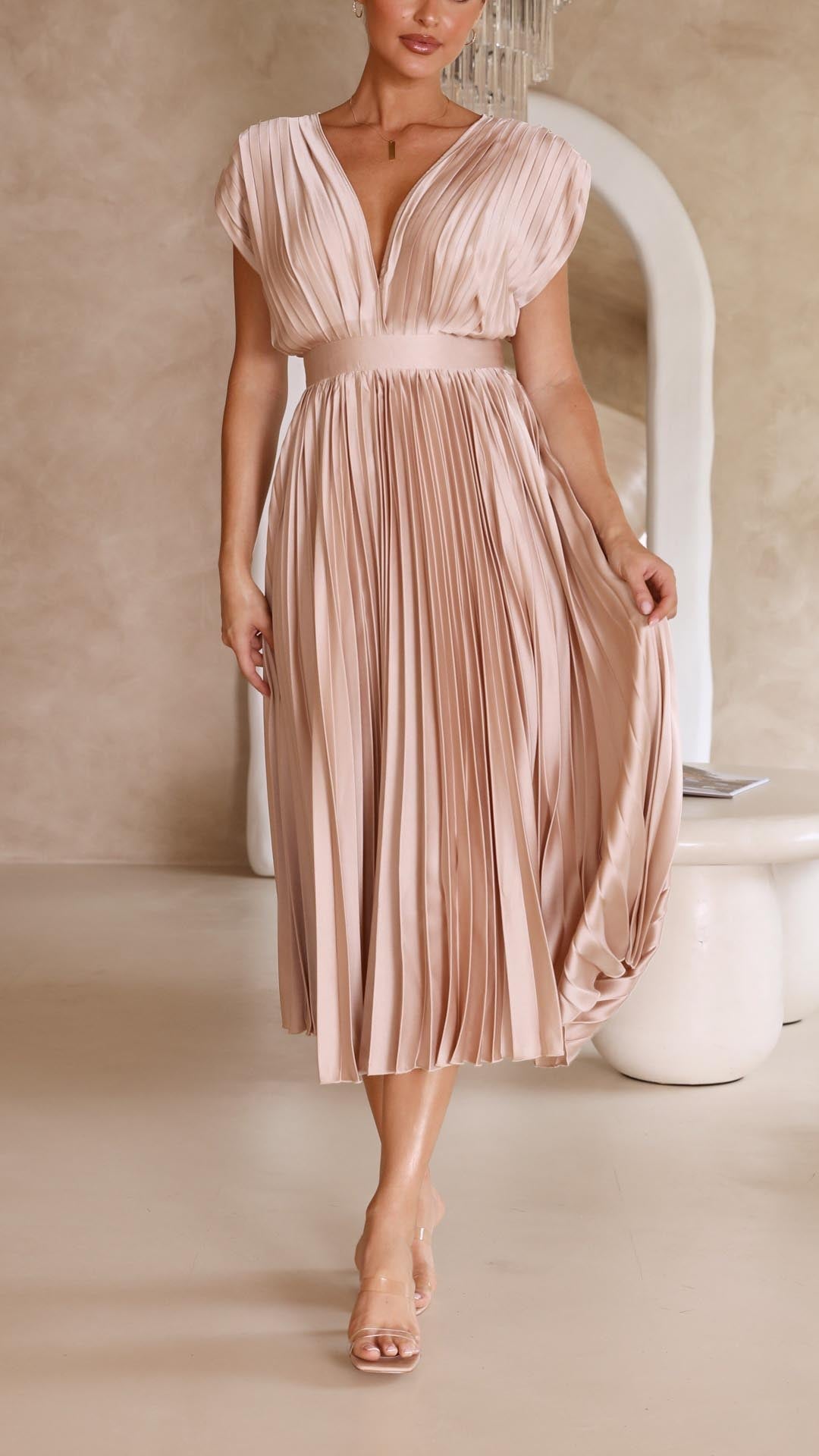 CHARLENE - ELEGANTE MAXI ABITO PLISSETTATO