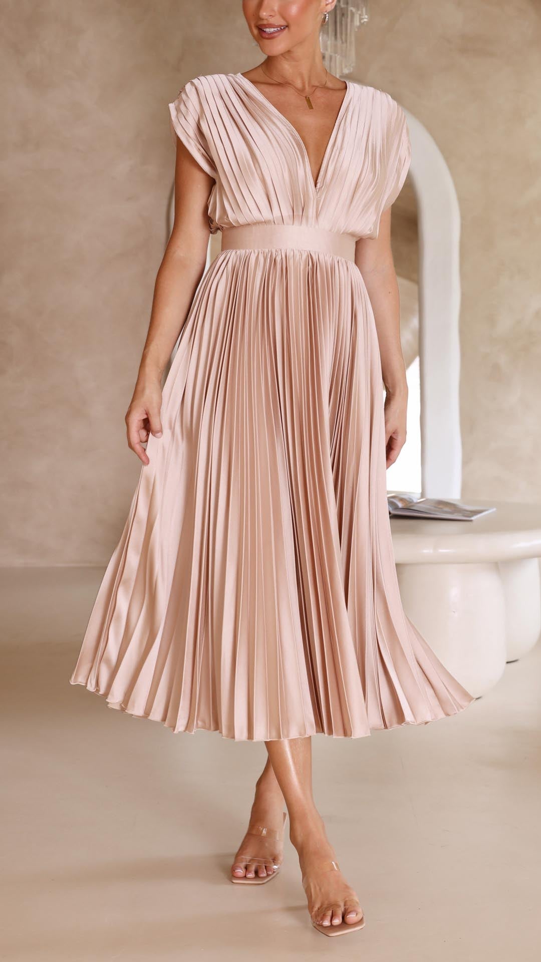 CHARLENE - ELEGANTE MAXI ABITO PLISSETTATO