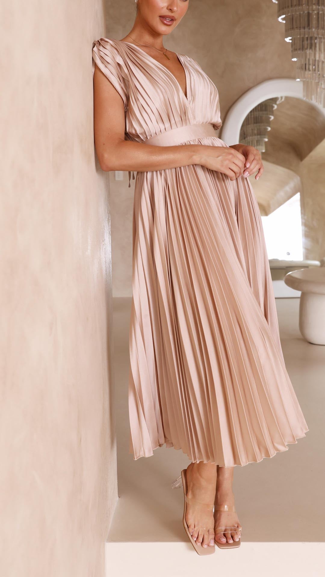 CHARLENE - ELEGANTE MAXI ABITO PLISSETTATO