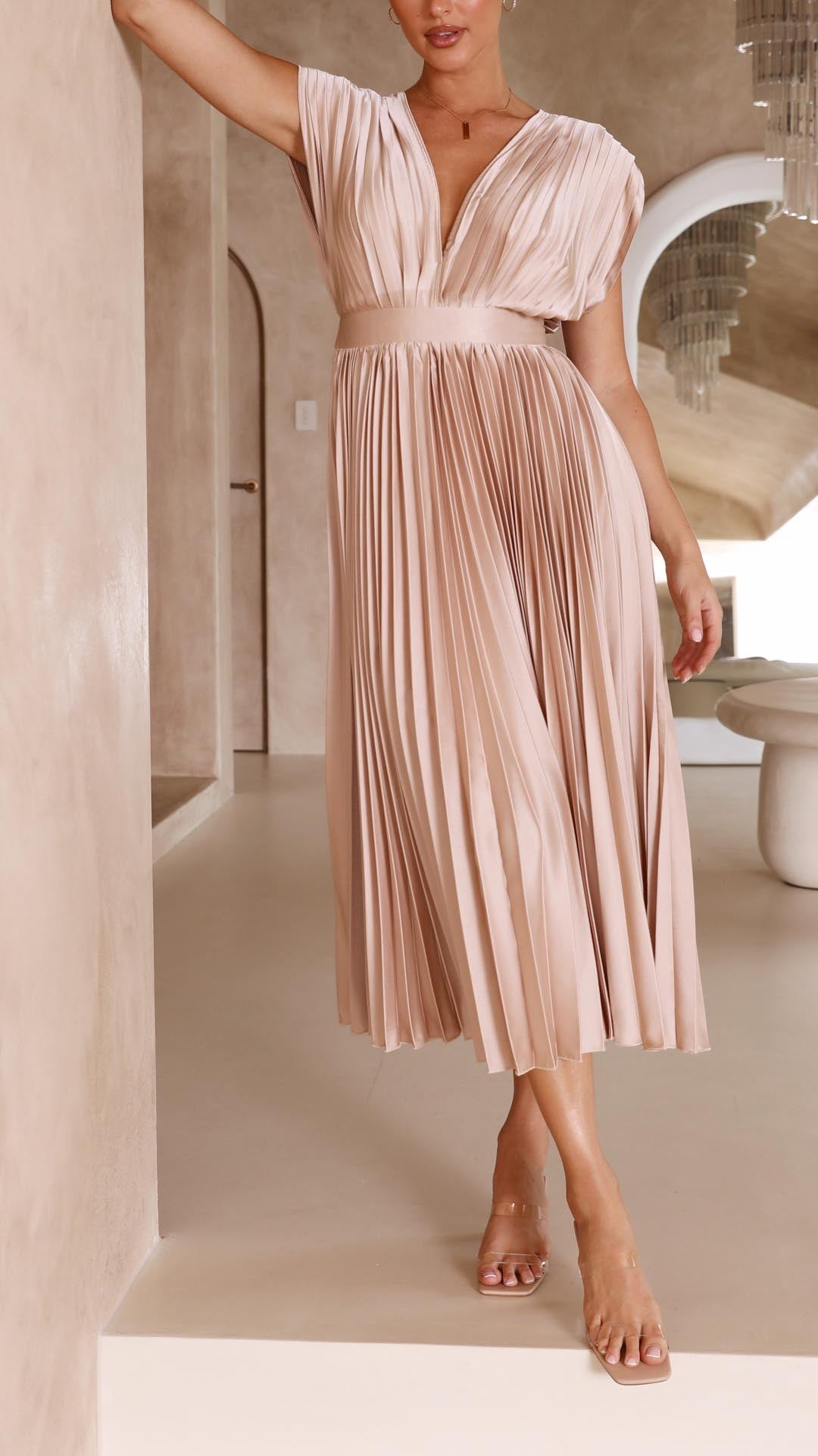 CHARLENE - ELEGANTE MAXI ABITO PLISSETTATO