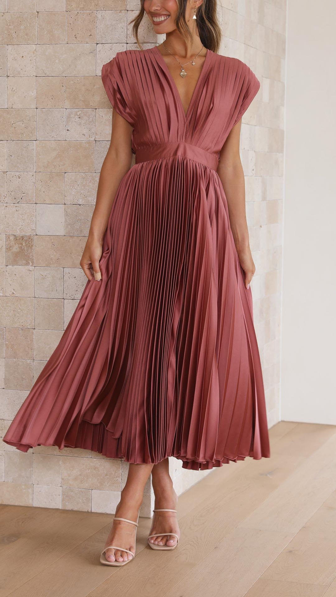 CHARLENE - ELEGANTE MAXI ABITO PLISSETTATO
