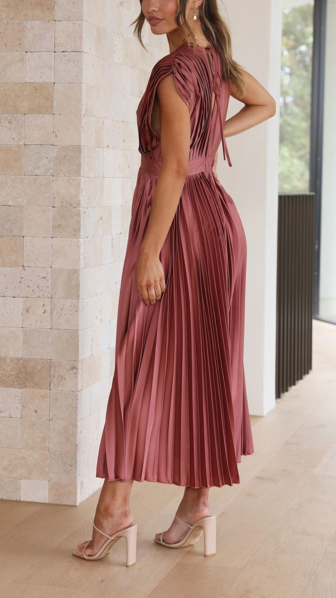 CHARLENE - ELEGANTE MAXI ABITO PLISSETTATO