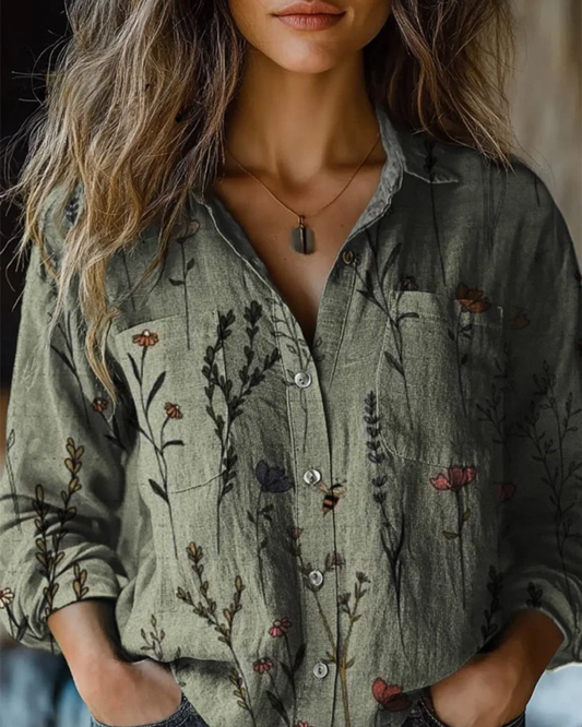 AUBREY – BLOUSE IN STILE BOTANICO CON CHIUSURA A BOTTONI