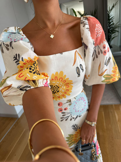 CAMILLE – ABITO ELEGANTE FIORITO CON MANICHE A PUFFO
