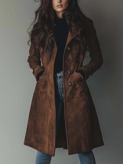 JANE – GIACCA LUNGA IN CAMOSCIO VINTAGE ISPIRATA