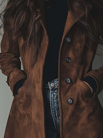 JANE – GIACCA LUNGA IN CAMOSCIO VINTAGE ISPIRATA