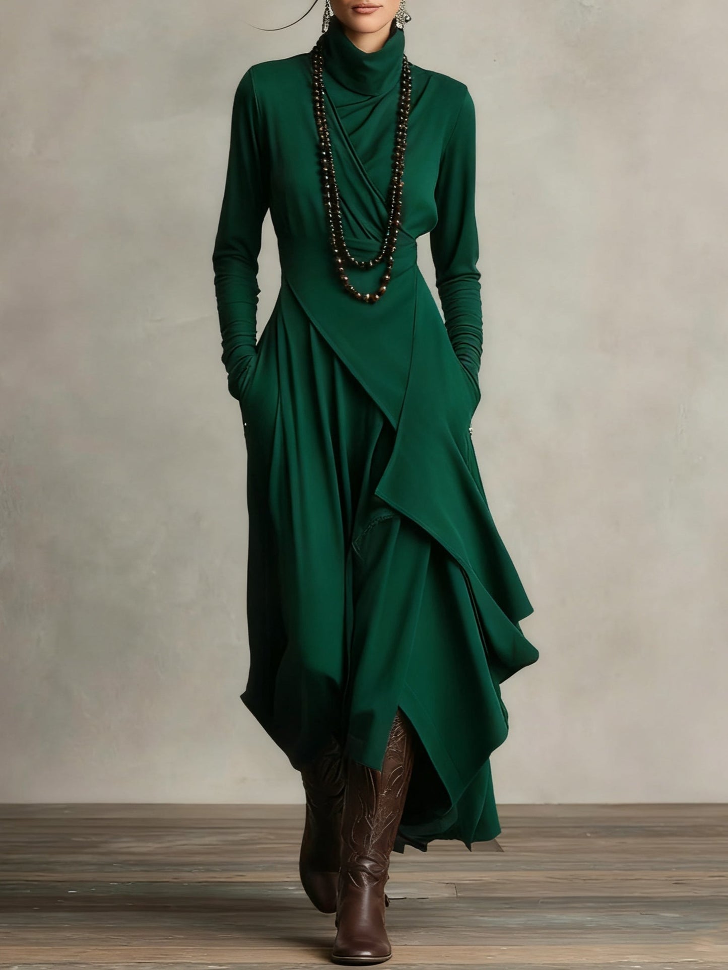 CLAIRE – ABITO MAXI ELEGANTE CON DESIGN DRAPEATO E COLLO ALTO