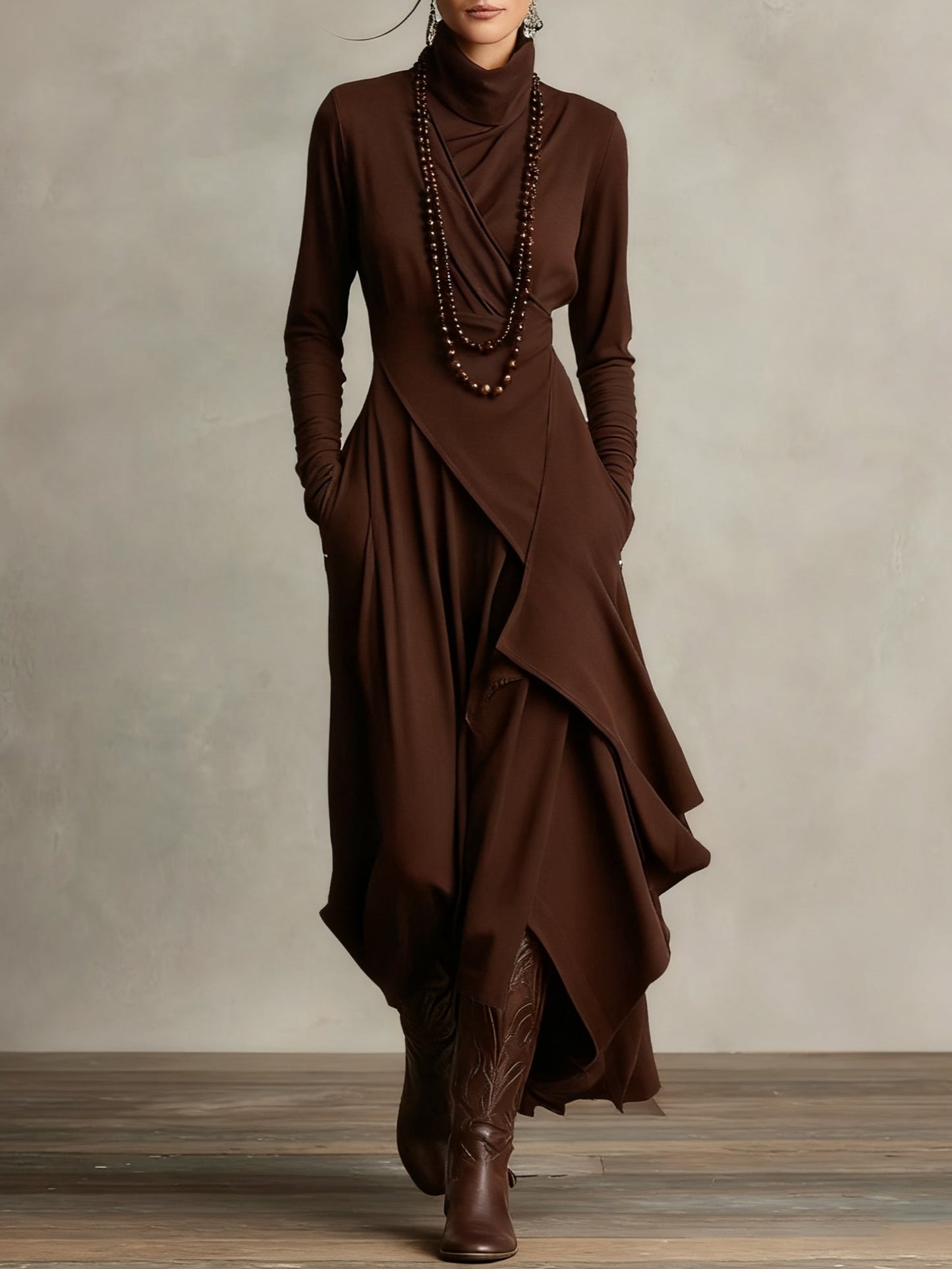BRENDA – ABITO MAXI ELEGANTE DRAPPEGGIATO CON OMBRAGGIO