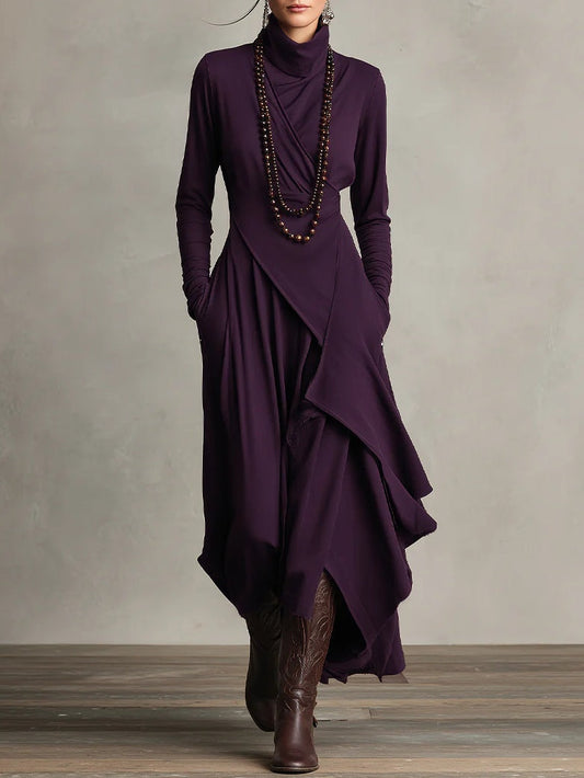 CLAIRE – ABITO MAXI ELEGANTE CON DESIGN DRAPEATO E COLLO ALTO