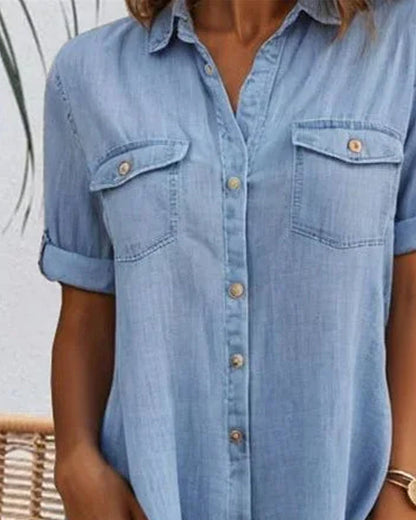 Janny™ | Abito in denim a maniche corte con chiusura a bottoni