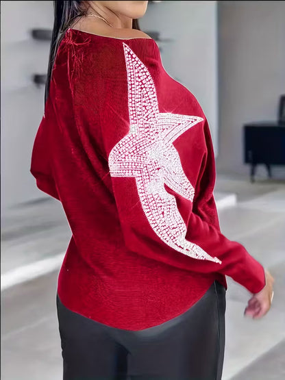 Doralissea - Elegante Maglione a Maniche Lunghe con Stampa Stellare