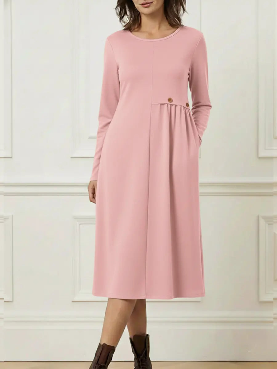 Helisavelle - Abito Midi in Cotone con Maniche Lunghe in Stile Casual