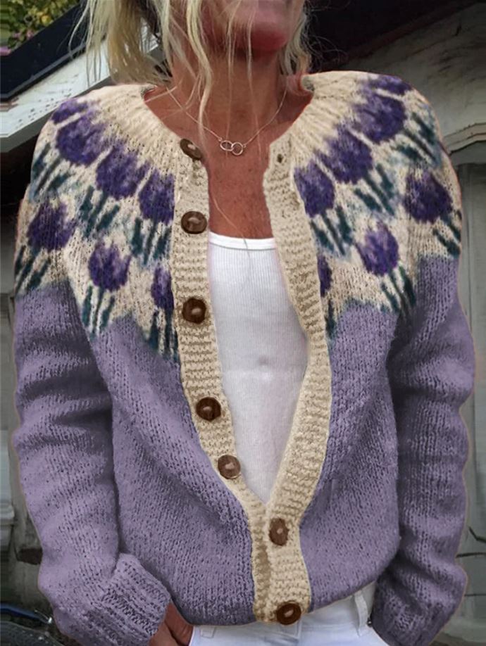 Keysha™ | Cardigan con motivo floreale