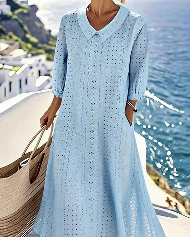 AUTUNNO – ELEGANTE ABITO MIDI CON DETTAGLI IN BRODERIE