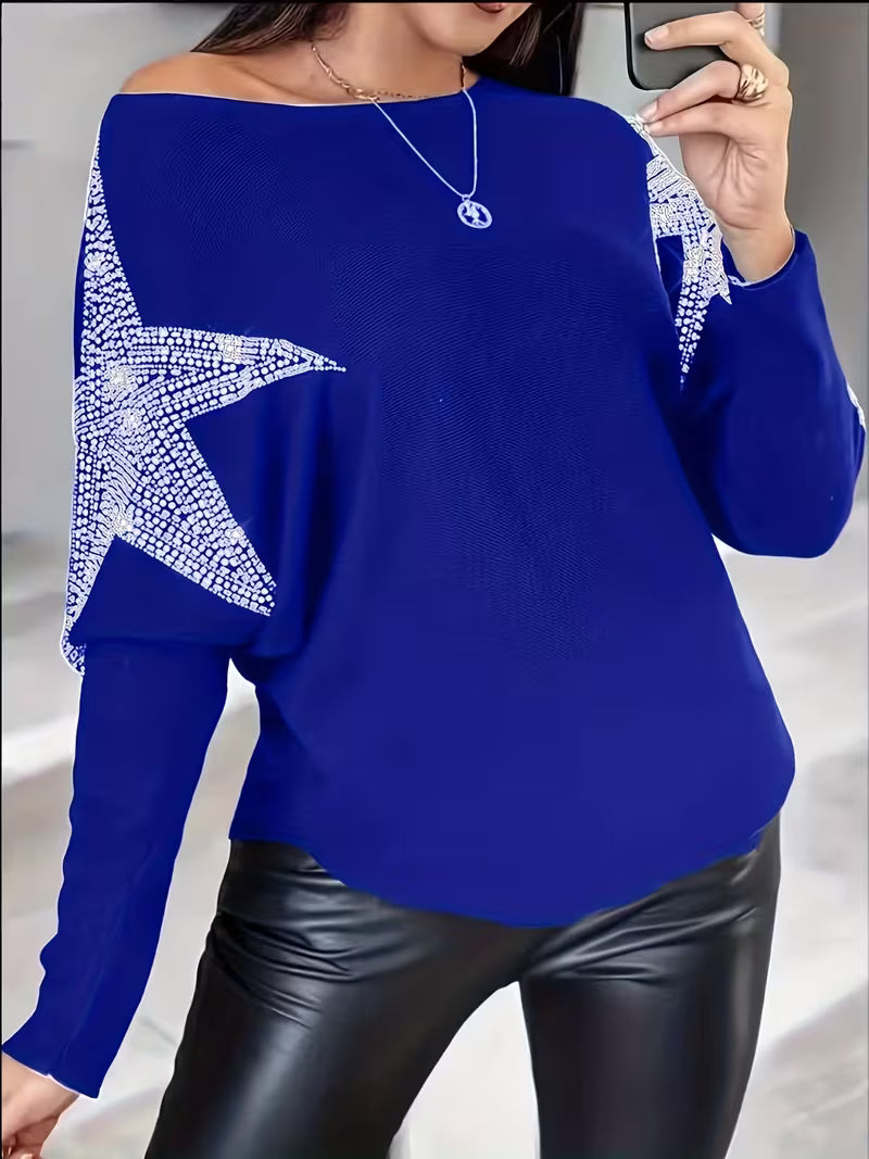Doralissea - Elegante Maglione a Maniche Lunghe con Stampa Stellare